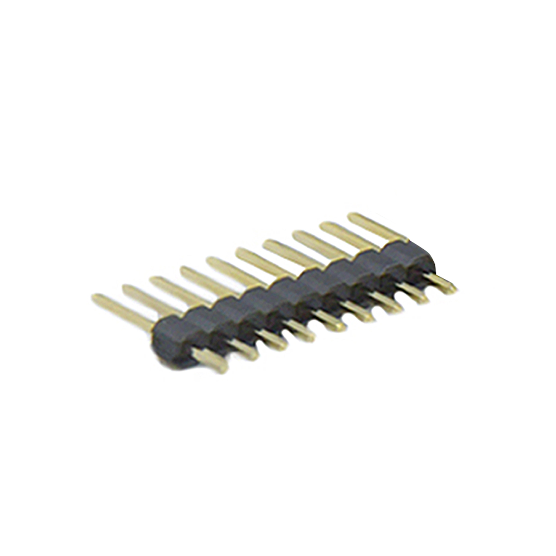 PH2541 排针连接器 Pitch 2.54mm 180° 单排 DIP 单塑 无卤排针 L=11.5MM 1X10Pin 黑色 PA6T，94V-0 镀全金G/F